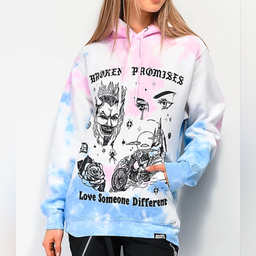 Broken Promises Graphic Hoodie Enchanted pink and blue
